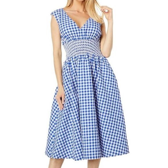KATE SPADE New York Blue Blueberry Gingham Checked Plaid Smock Waist Dress - XXS - Picture 1 of 8